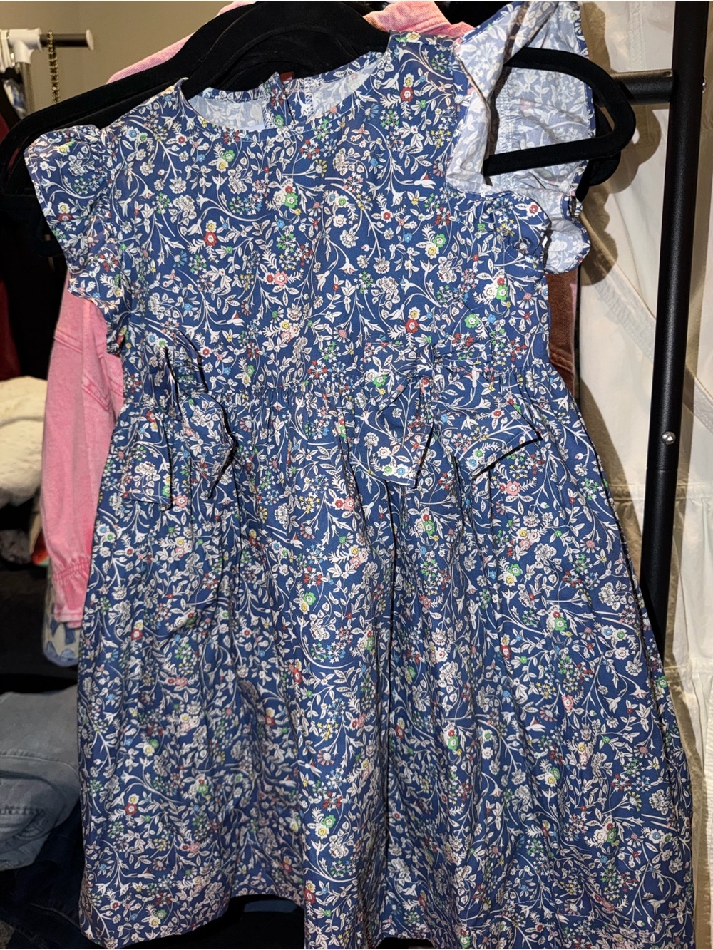 Boutique Navy Blue Floral Ruffle-Sleeve Dress